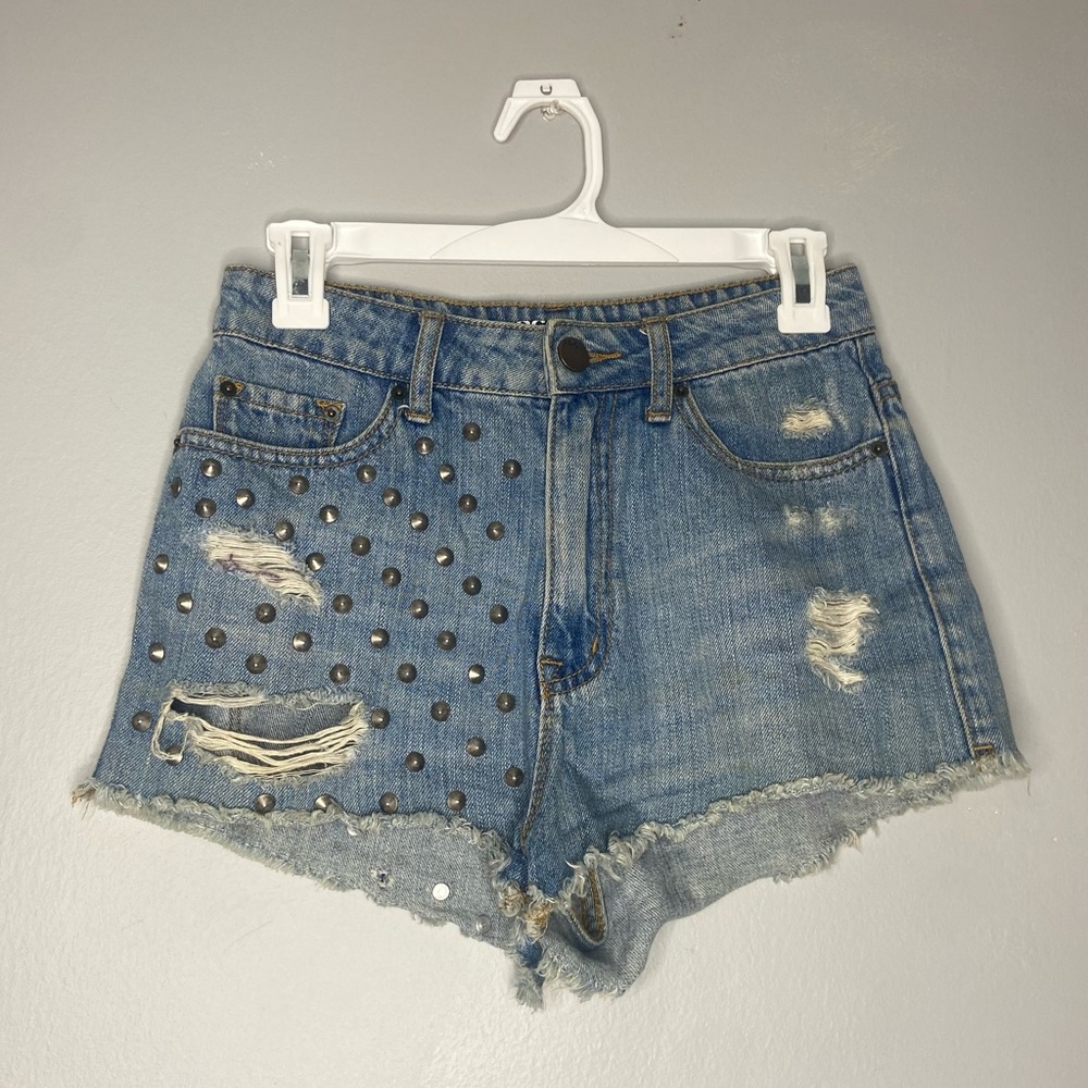 BDG High Rise Cheeky Distressed Studded Jean Shorts D
